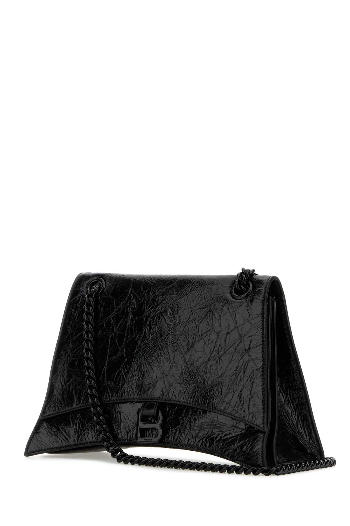 Balenciaga Women Black Leather Medium Crush Shoulder Bag