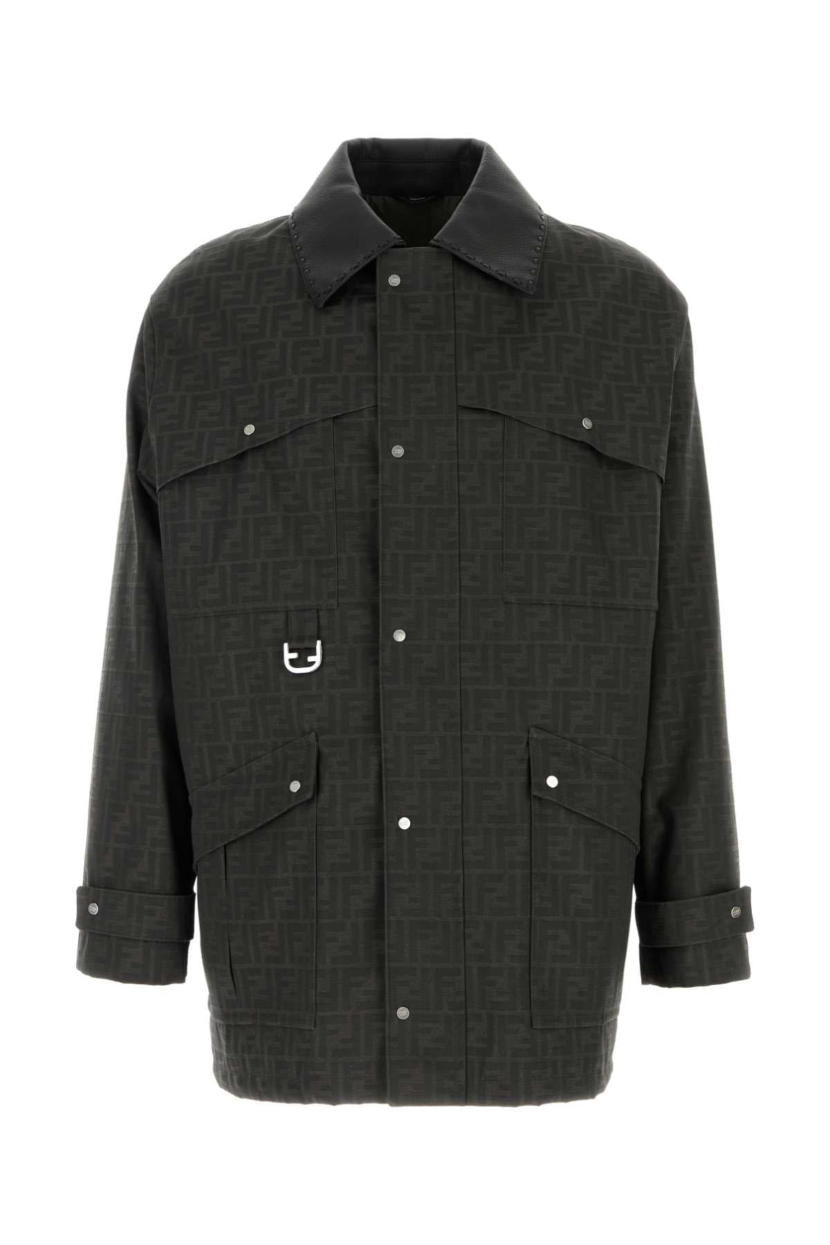 Fendi Men Embroidered Canvas Coat
