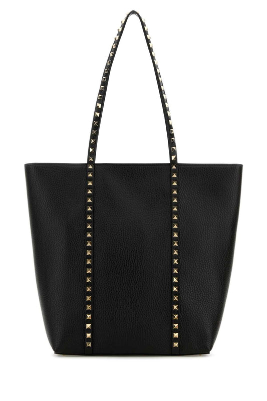 Valentino Garavani Women Black Leather Rockstud Shopping Bag