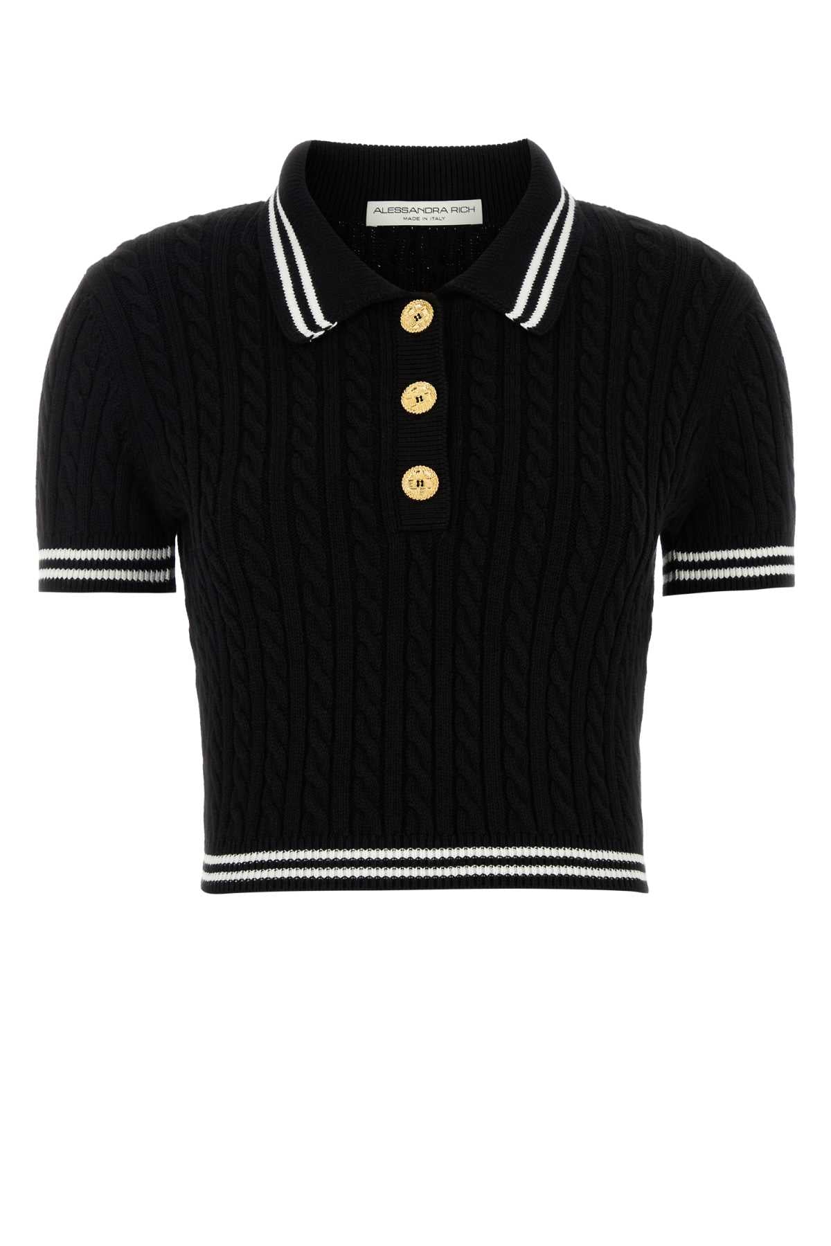 Alessandra Rich Women Black Cotton Polo Shirt