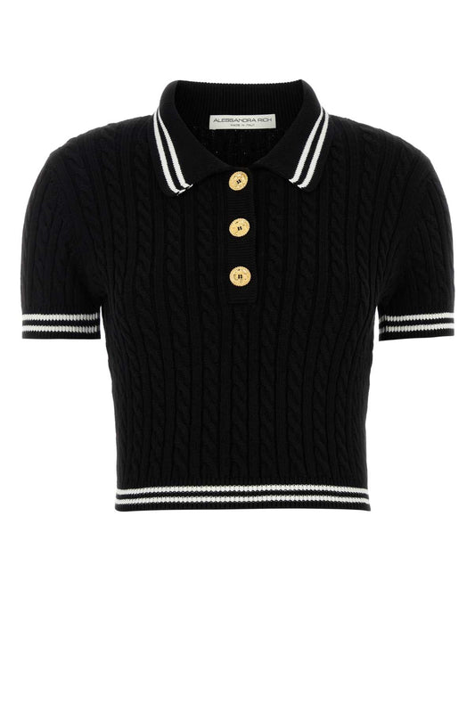 Alessandra Rich Women Black Cotton Polo Shirt