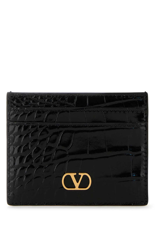 Valentino Garavani Women Black Leather Vlogo Card Holder