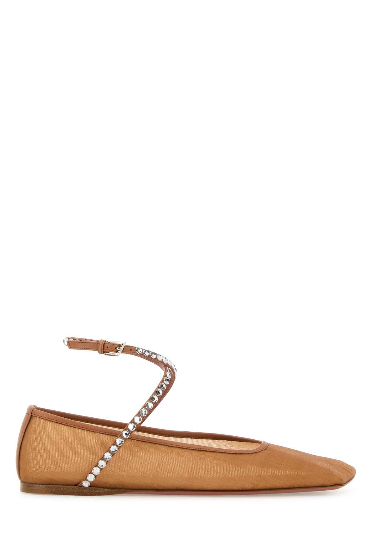 Amina Muaddi Women Orange Mesh Ane Ballerinas