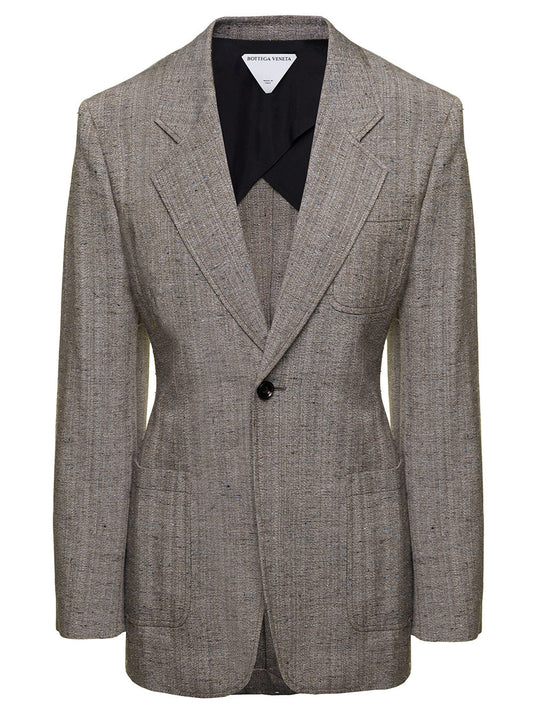 Bottega Veneta Women Grey Single-Breasted Slim-Fitted Jacket With Single Button In Viscose Blend Woman