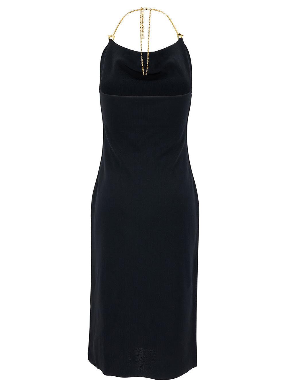 Bottega Veneta Women Midi Black Dress With Chain Strap In Double Viscose Woman