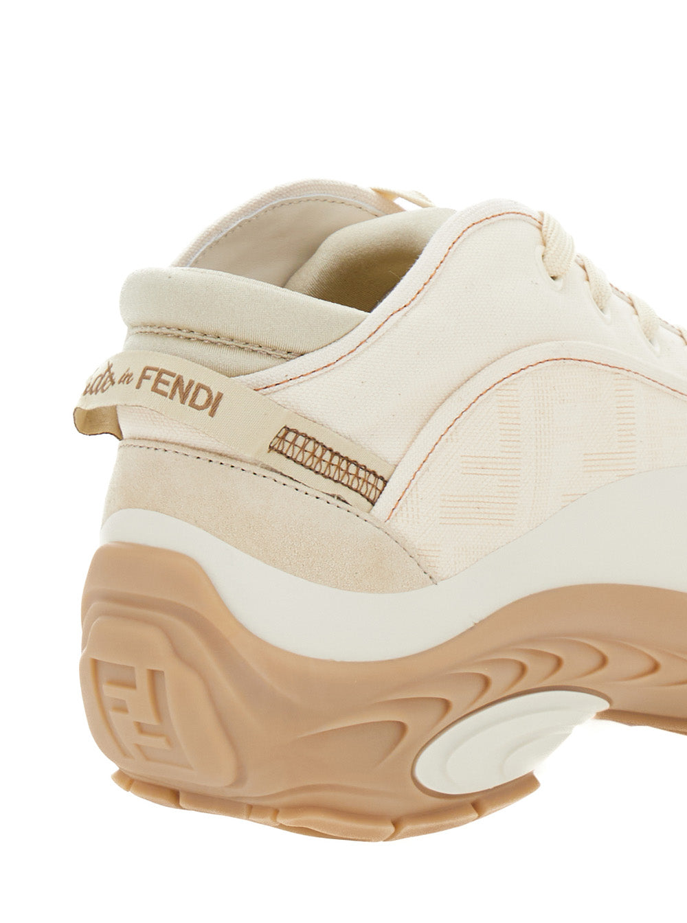 Fendi Men 'Fendi Lab' White Mid Top Sneakers With Fendi Shadow Motif In Cotton Man