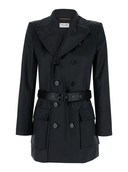 Saint Laurent Women Black Double-Breasted Jacket In Cotton Woman