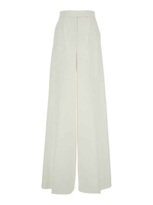 Max Mara Women 'Ninfa' White Wide Leg Pants In Virgin Wool Woman