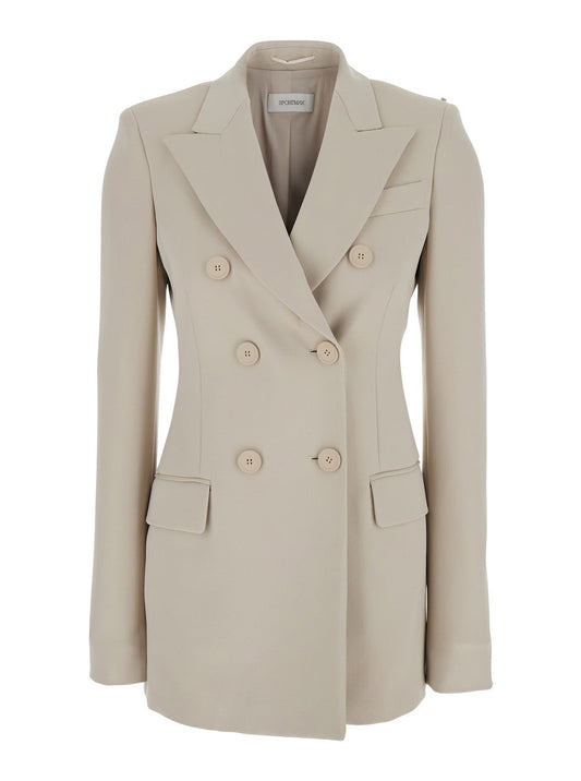 Sportmax Women 'Frizzo' Beige Double-Breasted Jacket With Peak Revers In Tech Fabric Stretch Woman