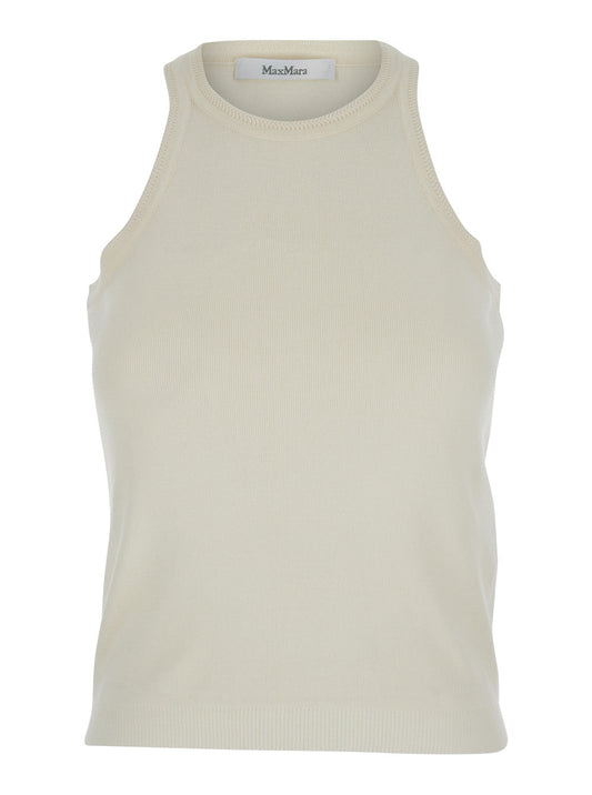 Max Mara Women 'Arness' White Sleeveless Top With Halterneck In Cotton Woman