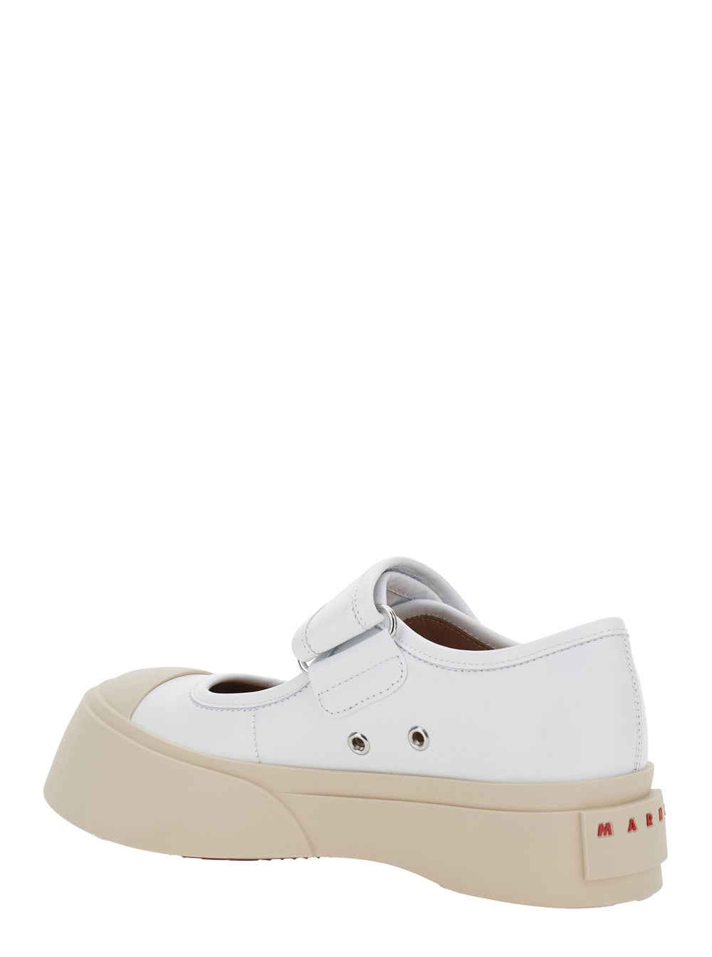 Marni Women 'Mary Jane' White Sandals With Touch-Strap Closure And Logo Patch On The Rear In Leather Woman