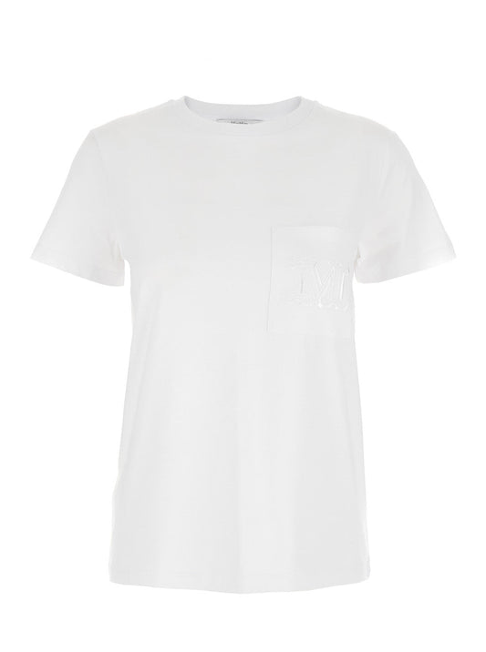 Max Mara Women 'Papaia' White Crewneck T-Shirt With Tonal Logo Embroidery On The Front In Cotton Woman