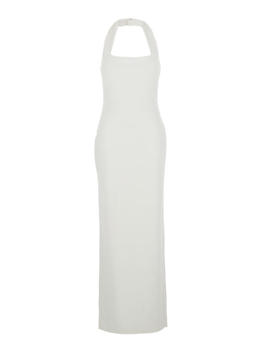 Solace London Women 'Ilona' White Long Dress With Square Neckline In Twill Woman