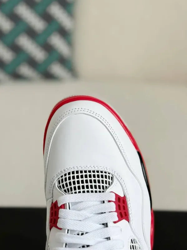 Air Jordan 4 Retro “Fire Red” Sneakers – White, Red & Black