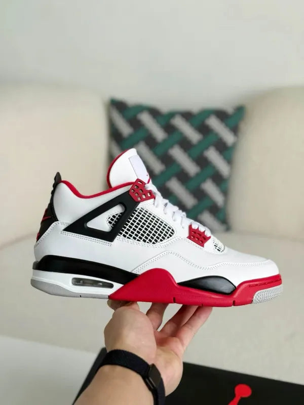 Air Jordan 4 Retro “Fire Red” Sneakers – White, Red & Black