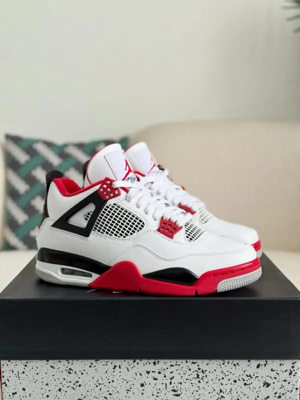 Air Jordan 4 Retro “Fire Red” Sneakers – White, Red & Black