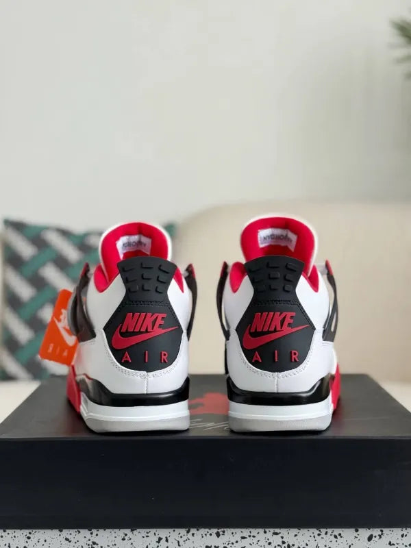 Air Jordan 4 Retro “Fire Red” Sneakers – White, Red & Black