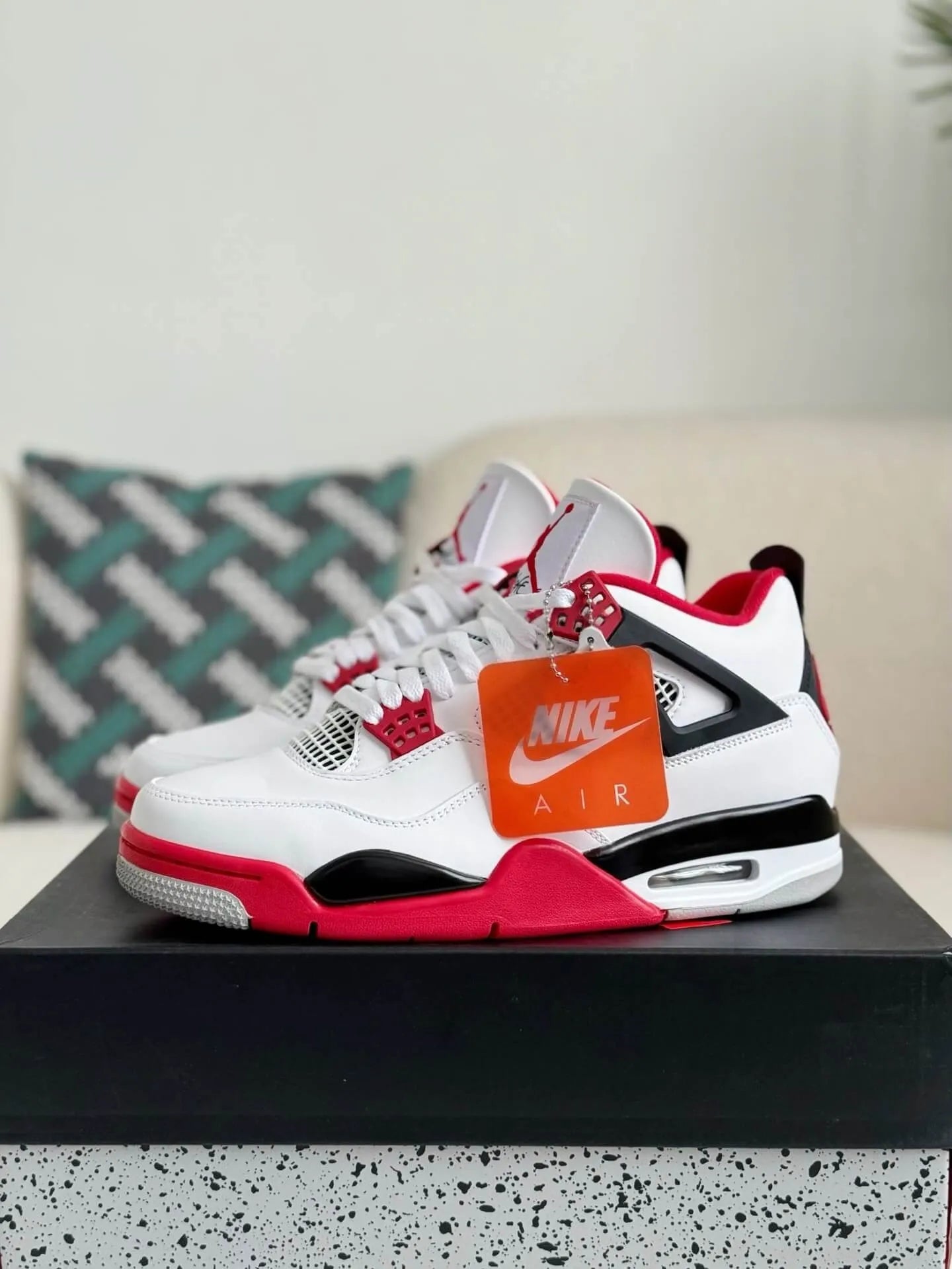 Air Jordan 4 Retro “Fire Red” Sneakers – White, Red & Black