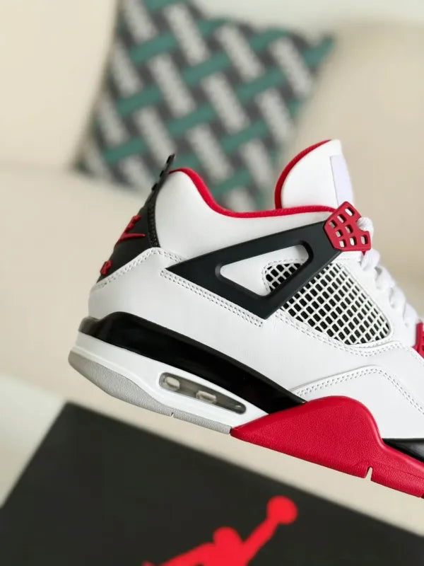 Air Jordan 4 Retro “Fire Red” Sneakers – White, Red & Black