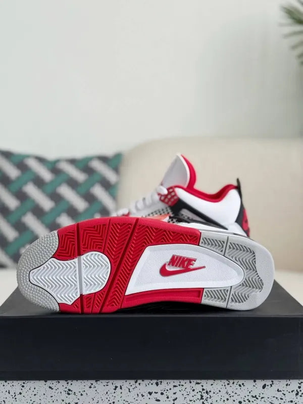 Air Jordan 4 Retro “Fire Red” Sneakers – White, Red & Black