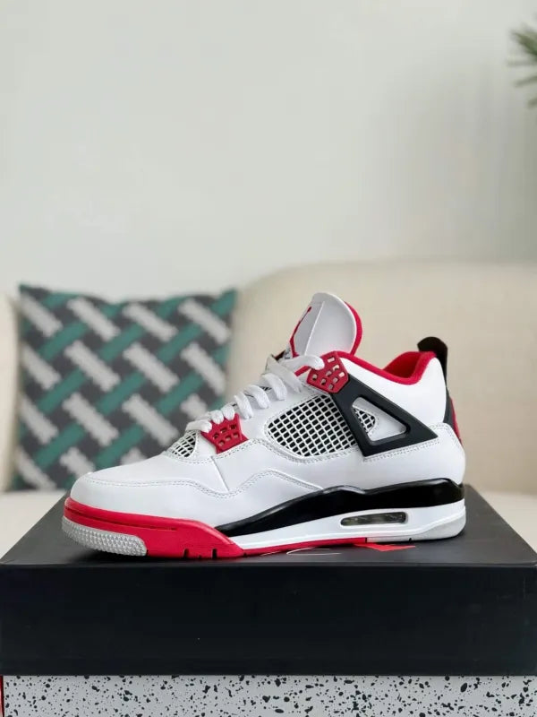 Air Jordan 4 Retro “Fire Red” Sneakers – White, Red & Black