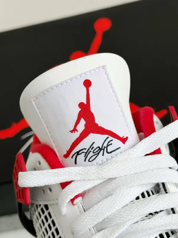Air Jordan 4 Retro “Fire Red” Sneakers – White, Red & Black