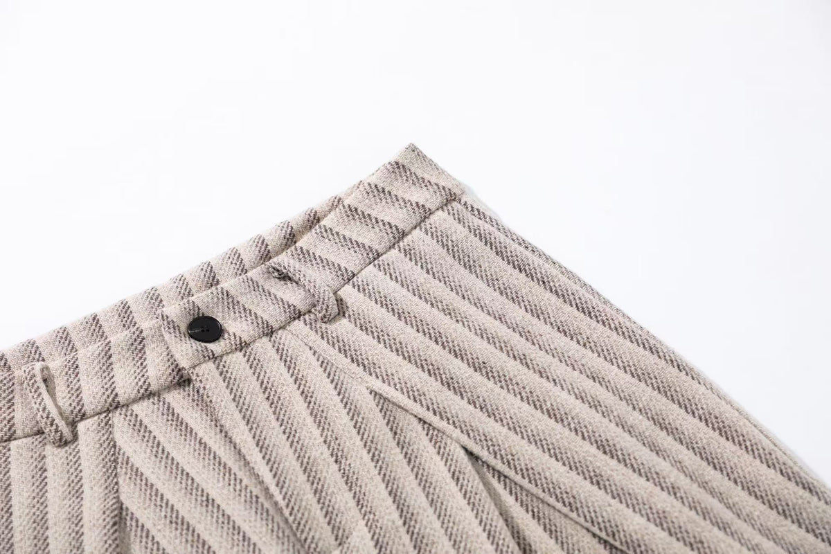 Striped Casual Wide-Leg Suit Pants
