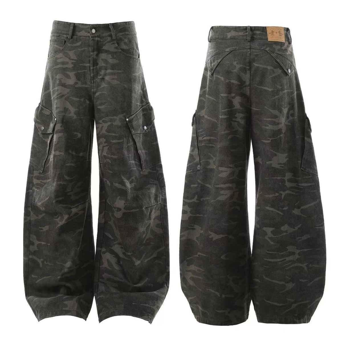 Camo Wide-Leg Cargo Pants