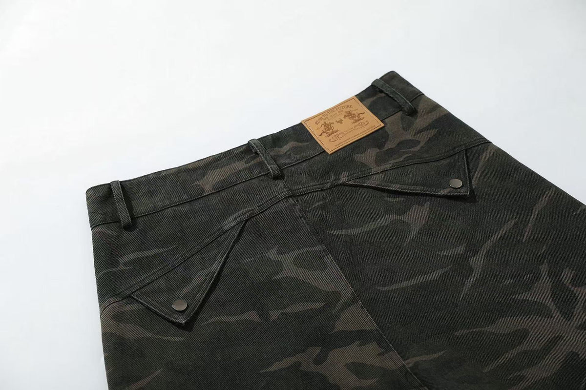 Camo Wide-Leg Cargo Pants