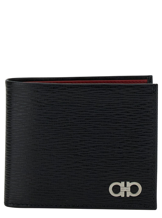 Ferragamo Men Black 'Revival' Gancini Wallet In Hammered Leather For Men