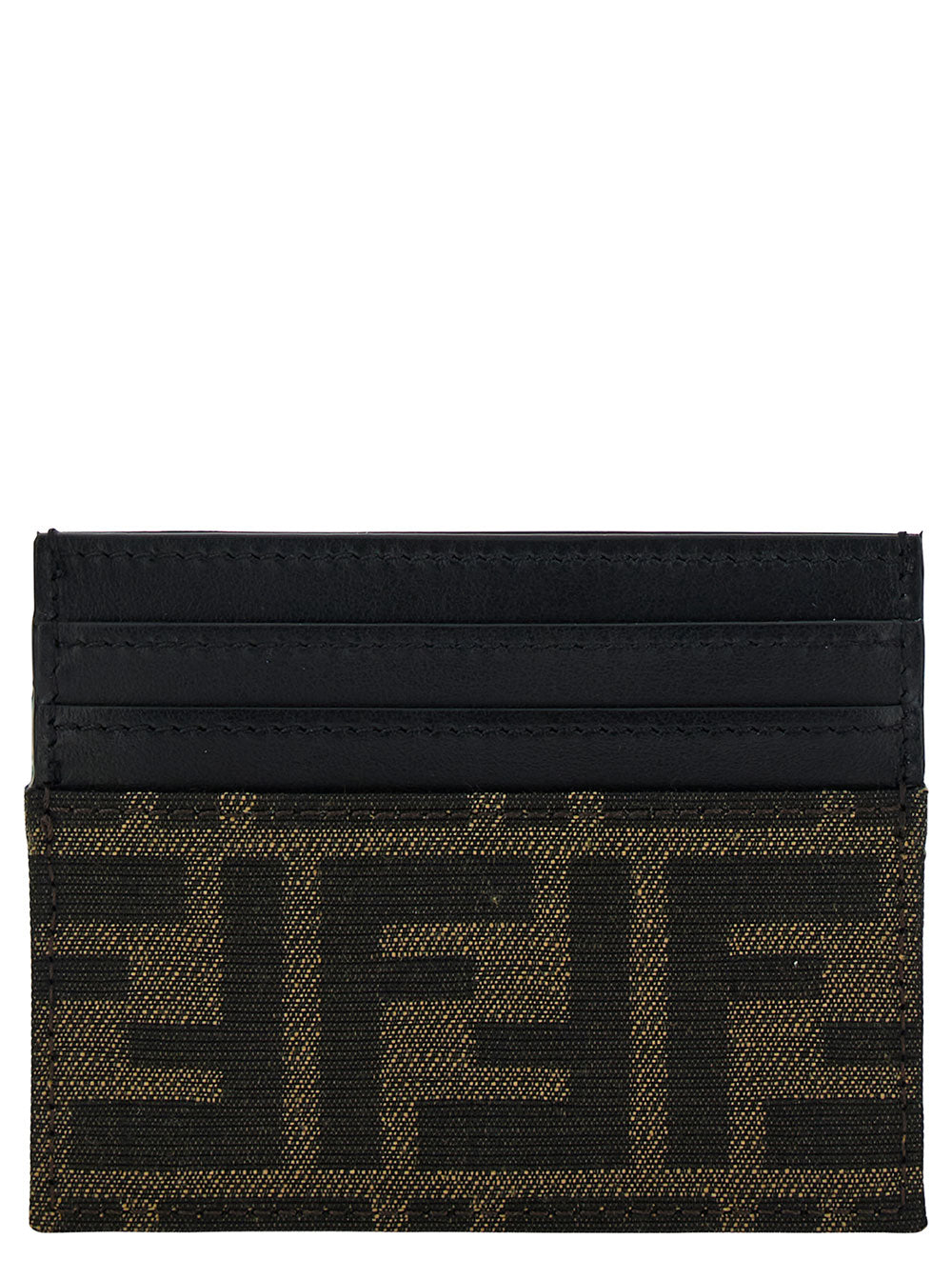Fendi Men Ff Leather Cardholder With Metal Lettering Brown Men