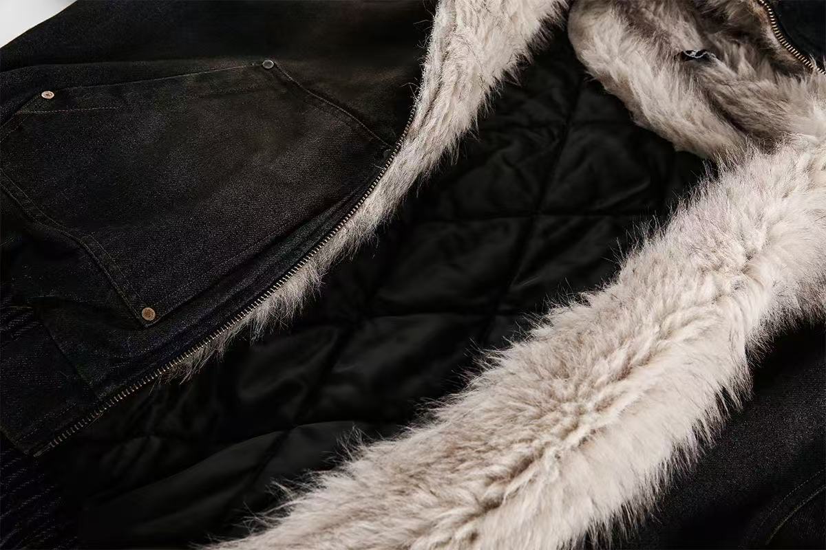 Vintage Washed Sherpa-Lined Denim Jacket