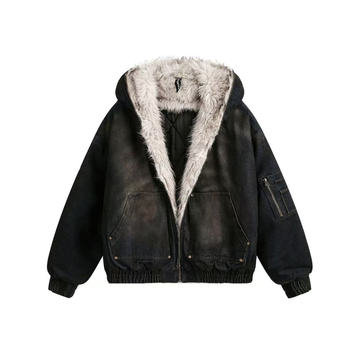Vintage Washed Sherpa-Lined Denim Jacket
