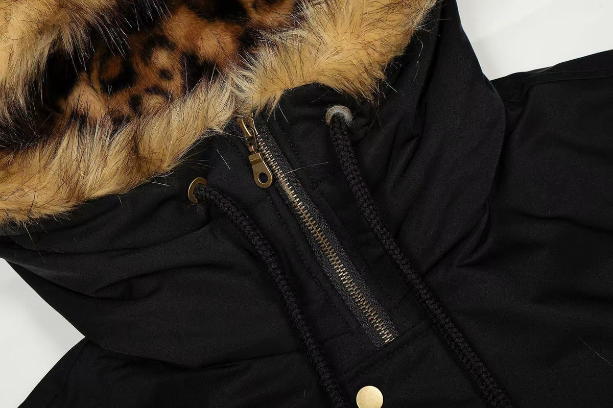 Faux Fur Leopard-Print-Lined Hooded Jacket