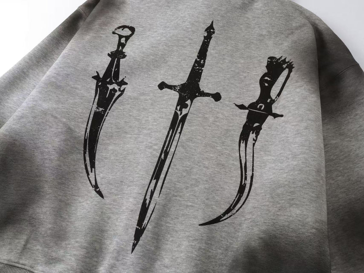Street Style Retro Printed Zip-Up Hoodie
