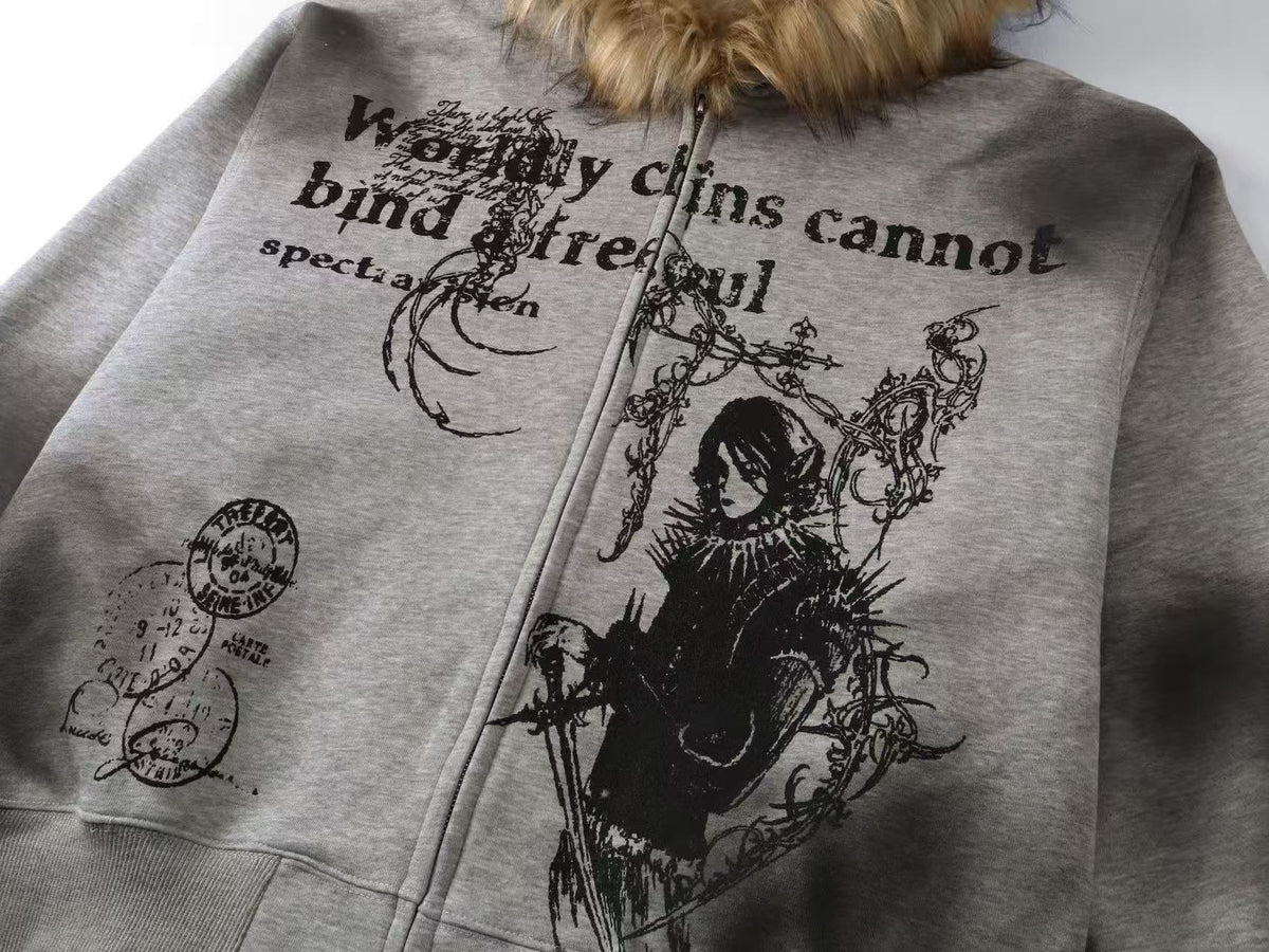Street Style Retro Printed Zip-Up Hoodie