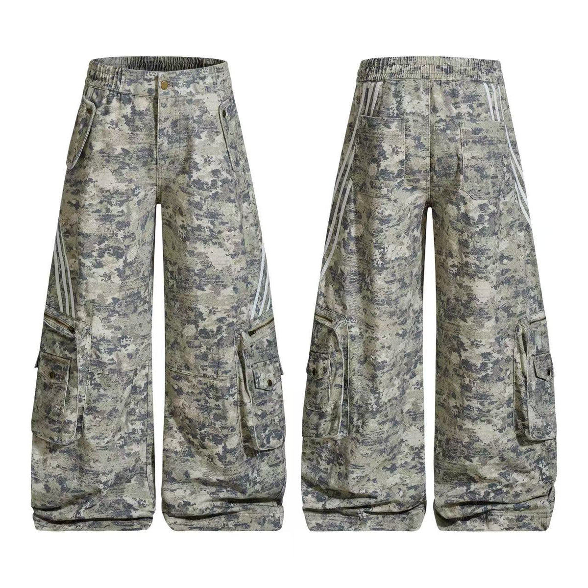 Multi-Pocket Camo Wide-Leg Cargo Pants
