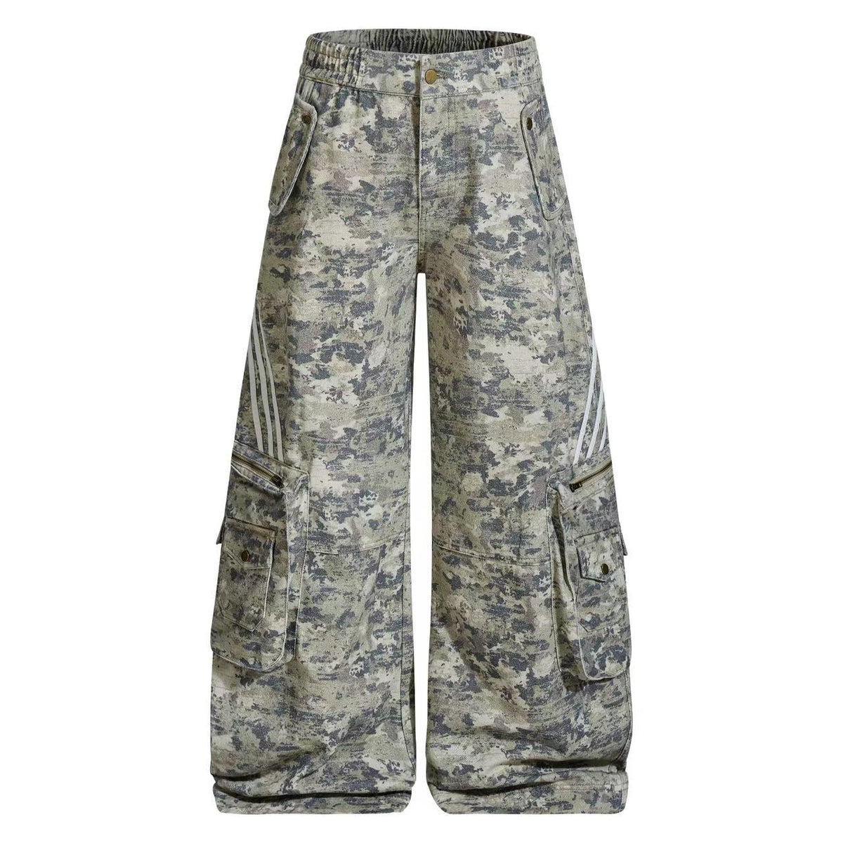 Multi-Pocket Camo Wide-Leg Cargo Pants