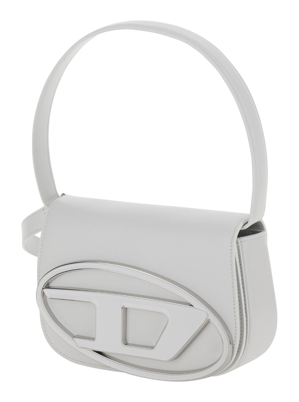 Diesel Women '1Dr' White Shoulder Bag With Oval D Patch In Leather Woman