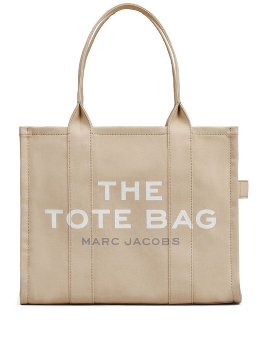 Marc Jacobs Women 'The Large Tote' Beige Shoulder Bag With Contrast Logo Print In Cotton Women