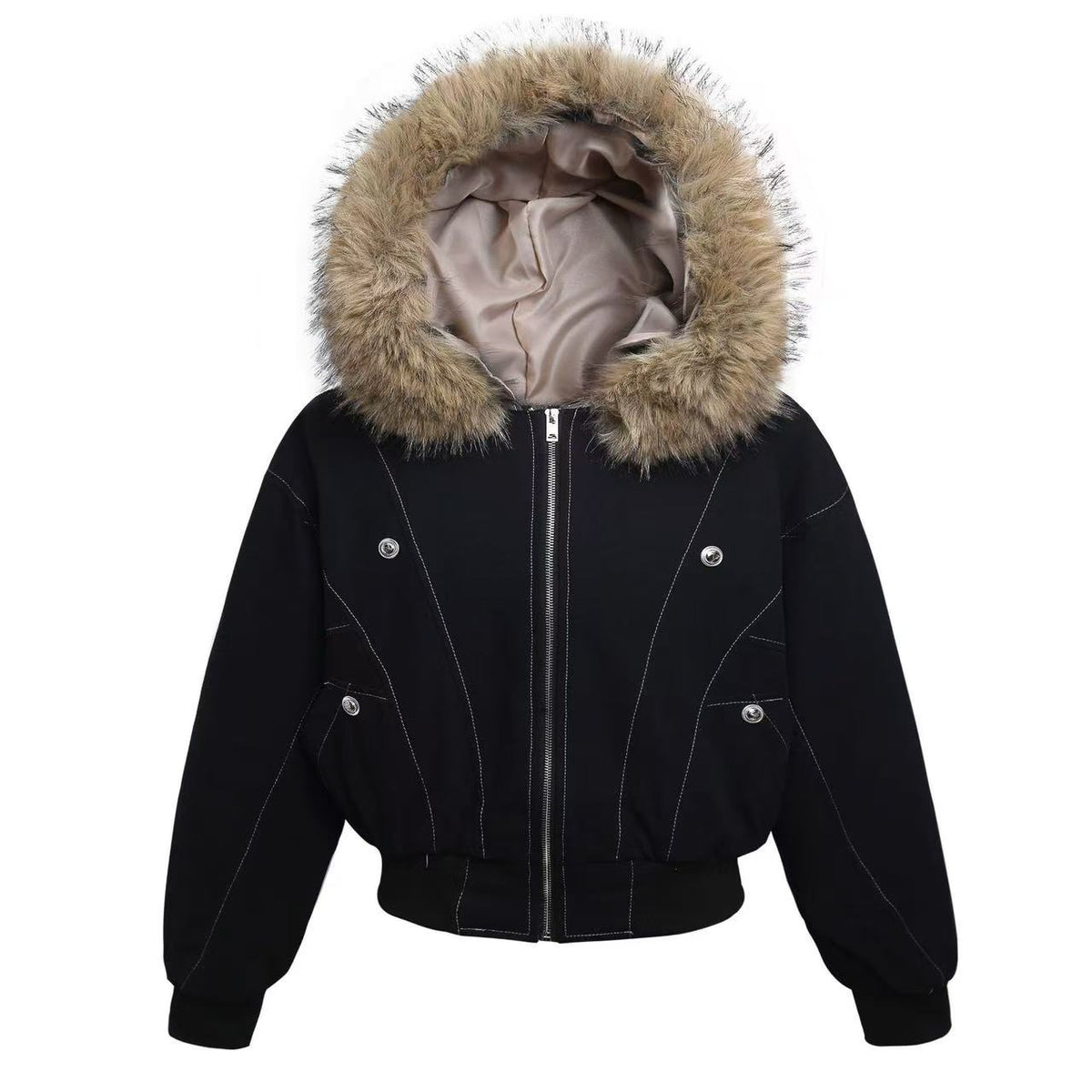 Vintage Top-Stitch Paneled Padded Hooded Jacket