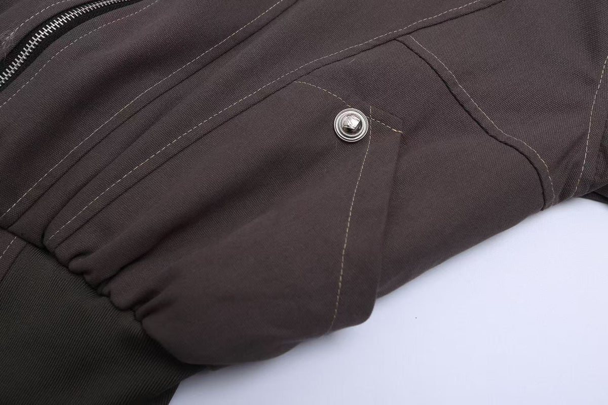 Vintage Top-Stitch Paneled Padded Hooded Jacket