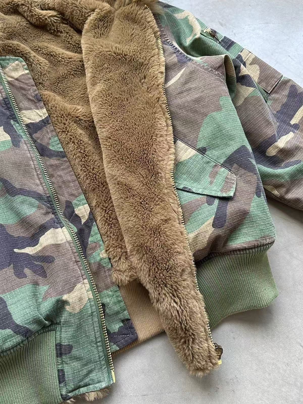 Reversible Camo Fur Collar Hooded Jacket
