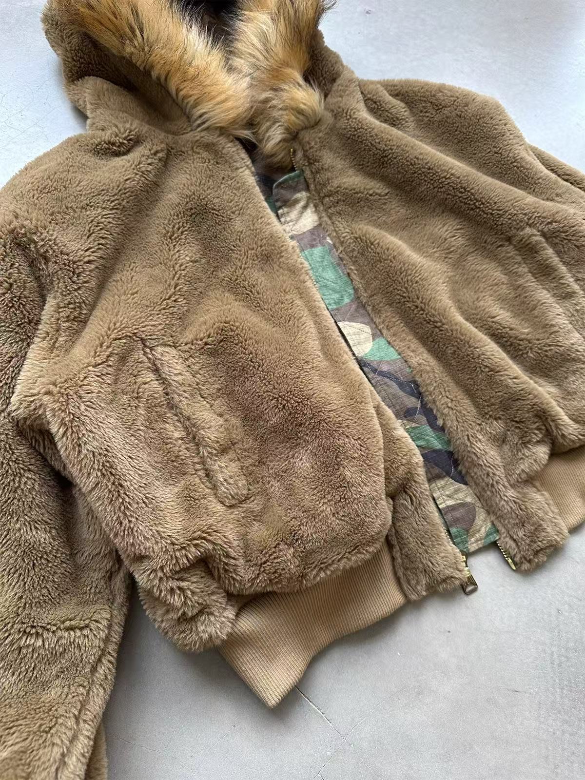 Reversible Camo Fur Collar Hooded Jacket