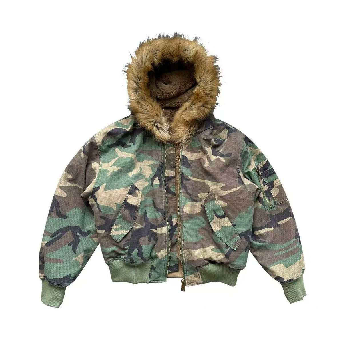 Reversible Camo Fur Collar Hooded Jacket
