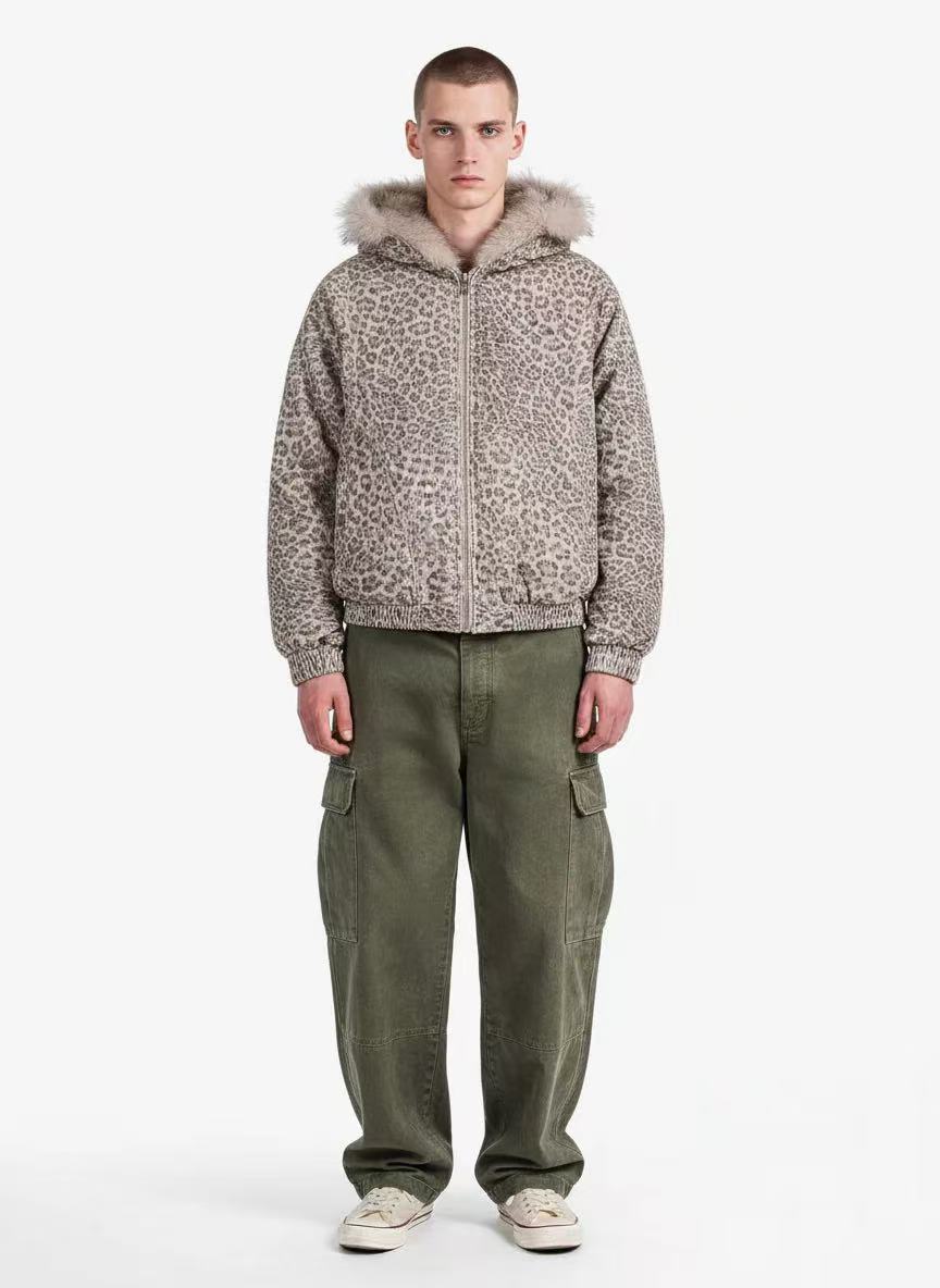 Leopard-Print Faux-Fur Hooded Jacket