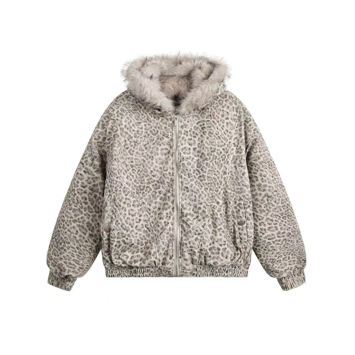 Leopard-Print Faux-Fur Hooded Jacket