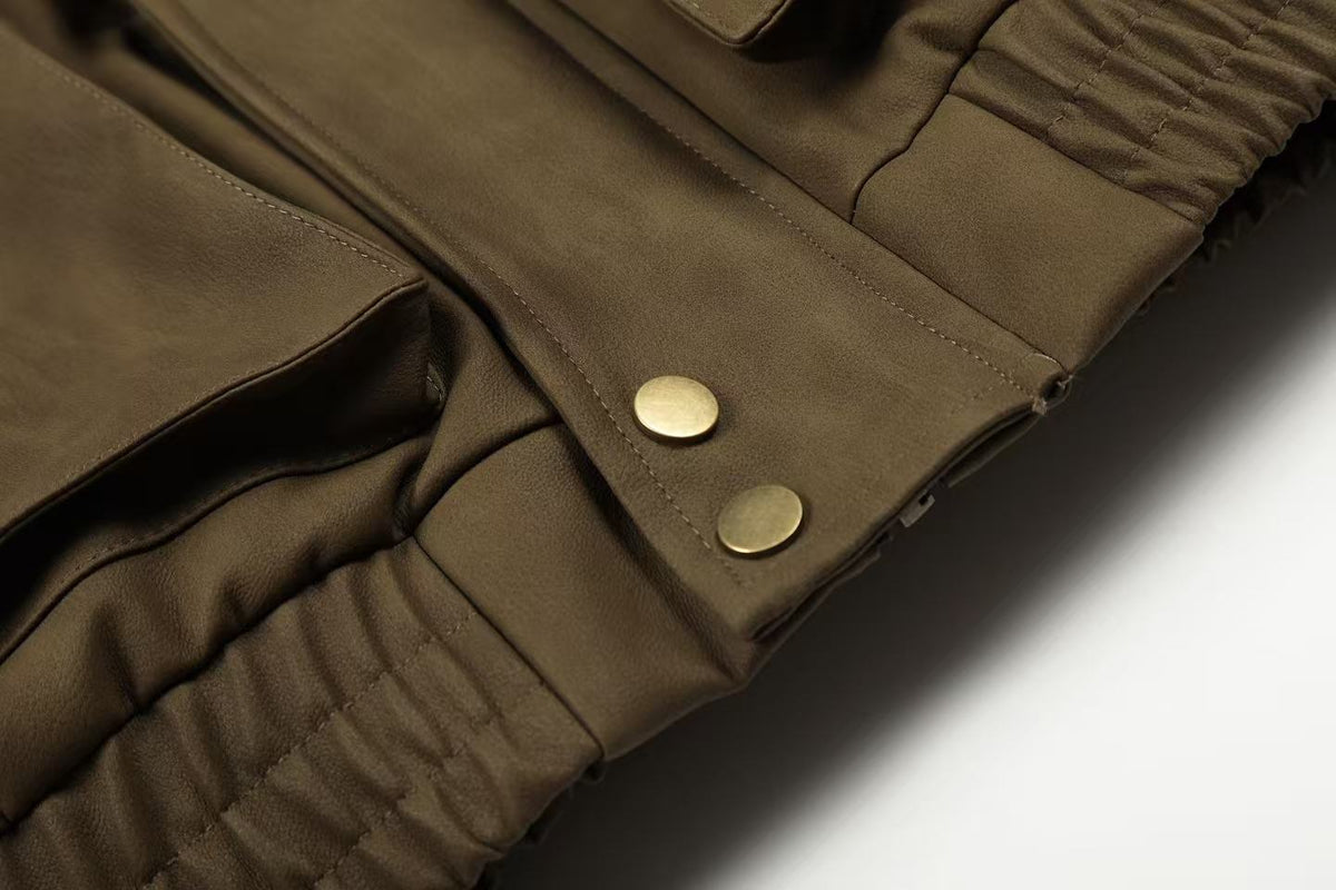 PU Leather Bomber Jacket