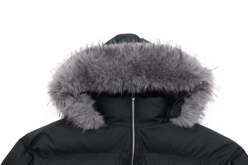 Detachable-Fur-Collar Padded Hooded Jacket