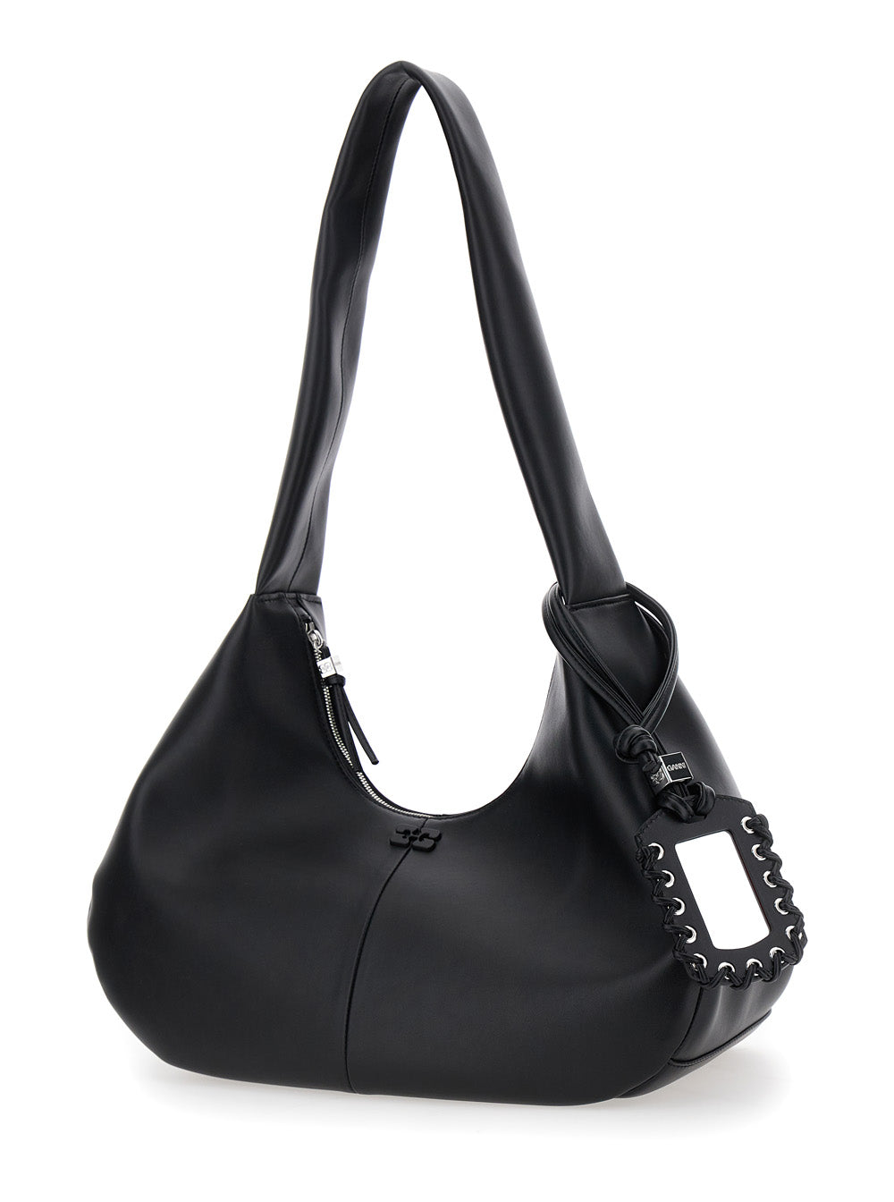 Ganni Women Shoulder Bag 'Bou Bag Hobo Medium' With Shoulder Strap And Removable Black Leather Logo Patch For Women